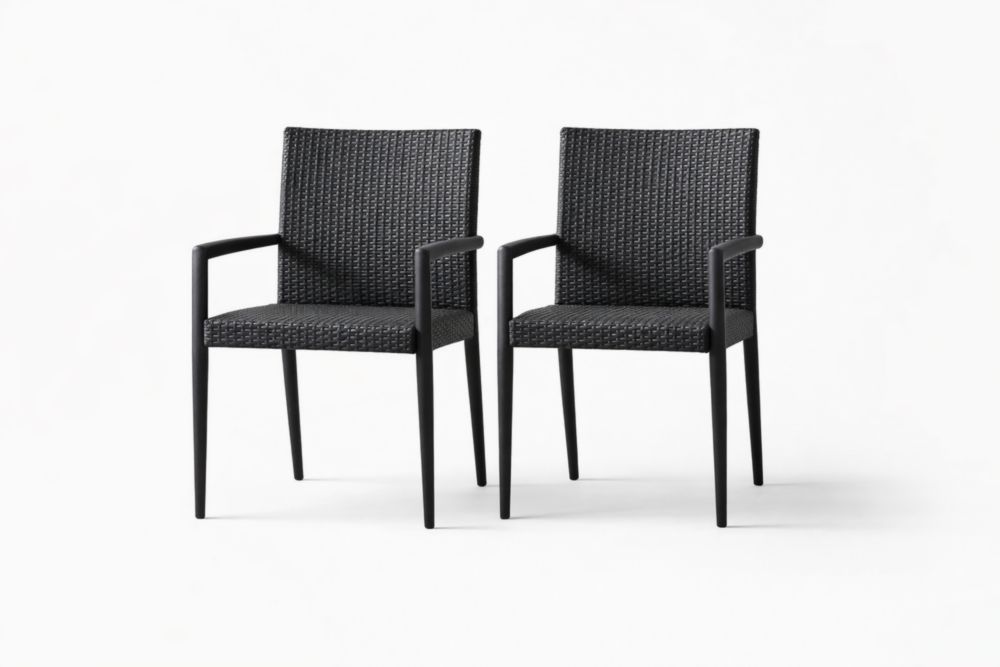 Set of 2 Wicker Armchairs with Steel Frame Black 85x58x60 cm-Aurasso