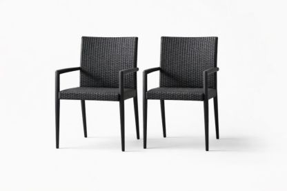 Set of 2 Wicker Armchairs with Steel Frame Black 85x58x60 cm-Aurasso