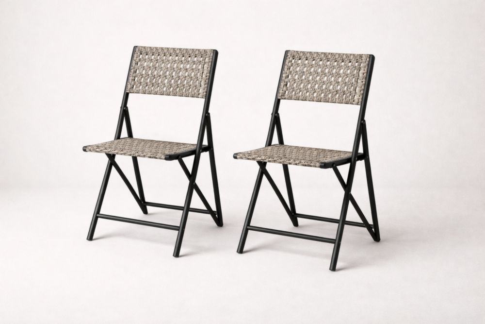 Set of 2 Woven Resin Folding Chairs with Steel Frame Seat Width-Aurasso