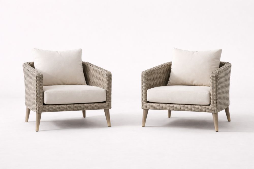 Outdoor Wicker Chair Set with Cushions Beige-Aurasso