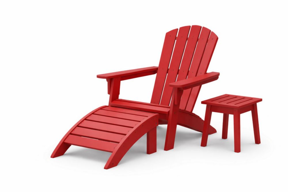 Red Polypropylene Adirondack Chair Set with Footrest and Side Table-Homelucira