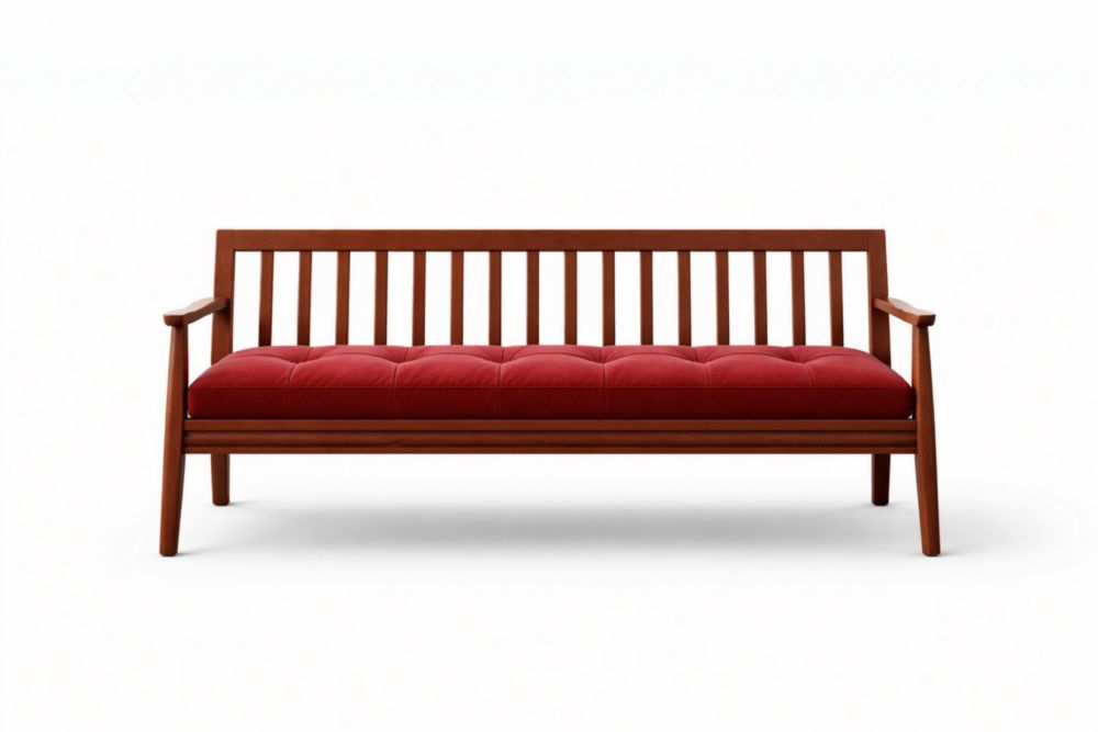 Solid wood Frame Outdoor Bench with Red Polyester Cushion-Homelucira