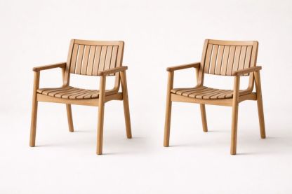 Solid Wood Slatted Armchairs Set of 2, Oak Finish-Homelucira
