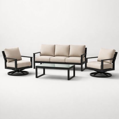 Outdoor Patio Furniture Set with Aluminum Frame and Beige Cushions-Jardinic