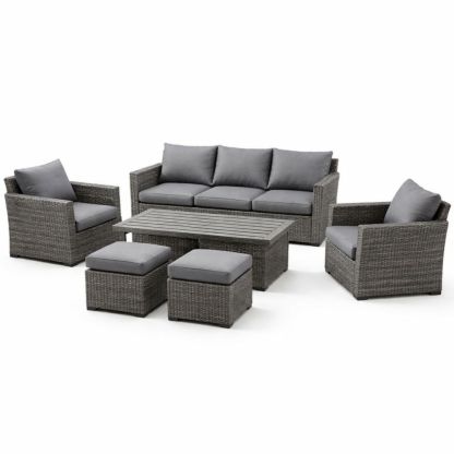 Outdoor Rattan Sofa Set with Cushions Gray Wicker Patio Furniture Set-Jardinic