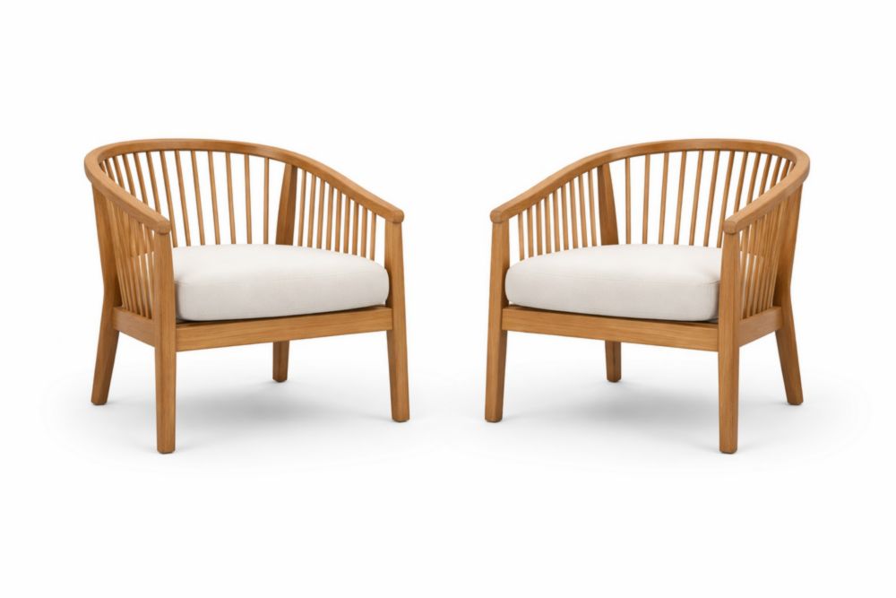 Teak Wood Armchair Set with Cream Cushions-Jardinic