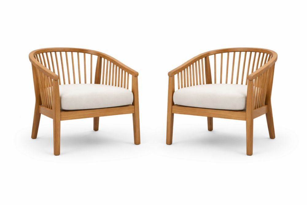Teak Wood Armchair Set with Cream Cushions-Jardinic