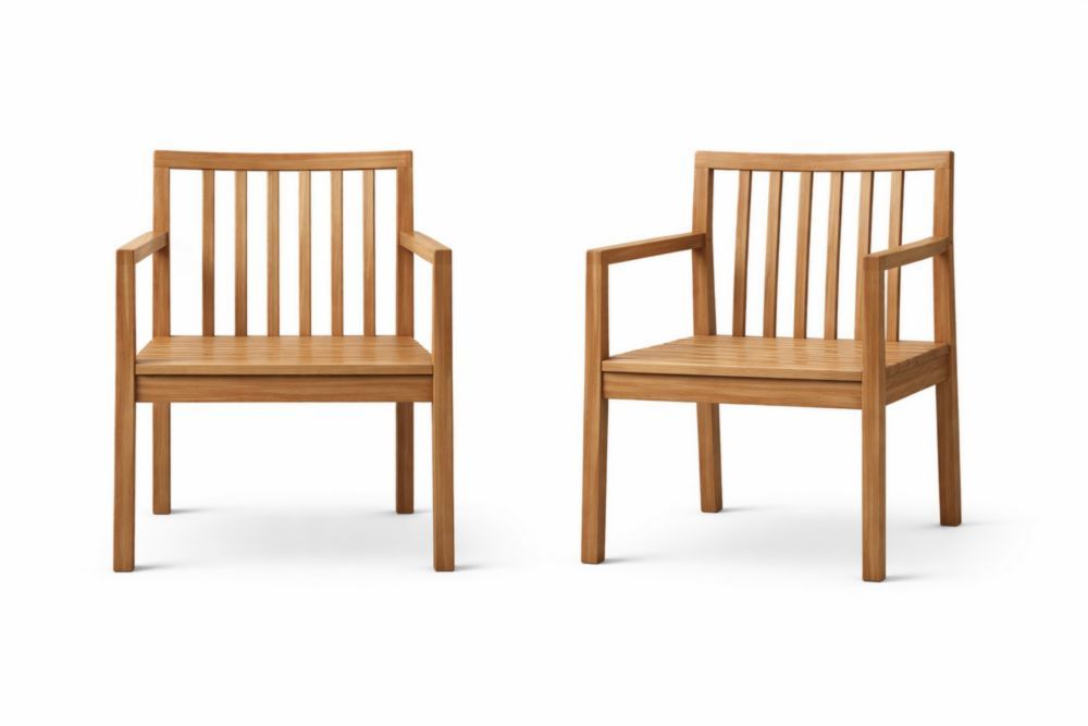Set of 2 Wooden Outdoor Armchairs Teak Finish 60x60x85cm-Jardinic