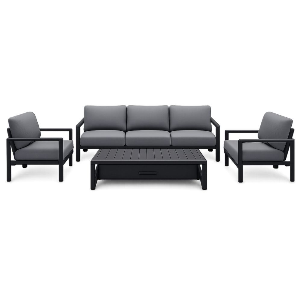 Outdoor Furniture Set with Aluminum Frame and Polyester Cushions in Gray-Homedaurora