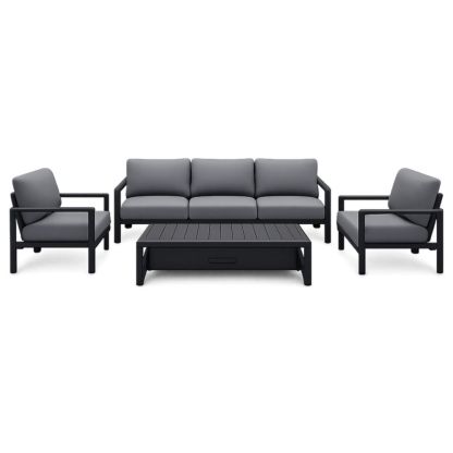 Outdoor Furniture Set with Aluminum Frame and Polyester Cushions in Gray-Homedaurora