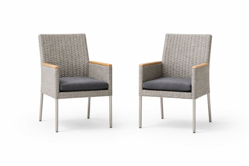 Outdoor Wicker Armchair Set with Grey Cushions and Metal Legs-Homedaurora