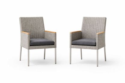 Outdoor Wicker Armchair Set with Grey Cushions and Metal Legs-Homedaurora