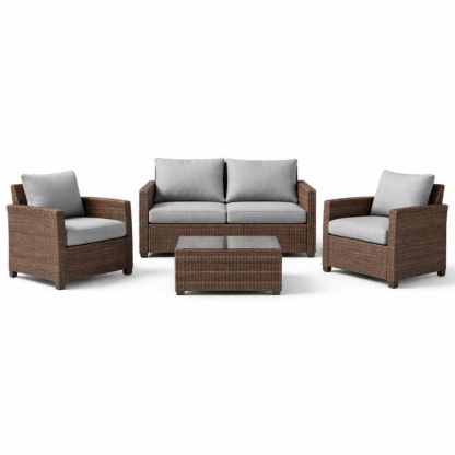 4-Piece Wicker Patio Sofa Set with Cushions, Brown/Grey-Homedaurora