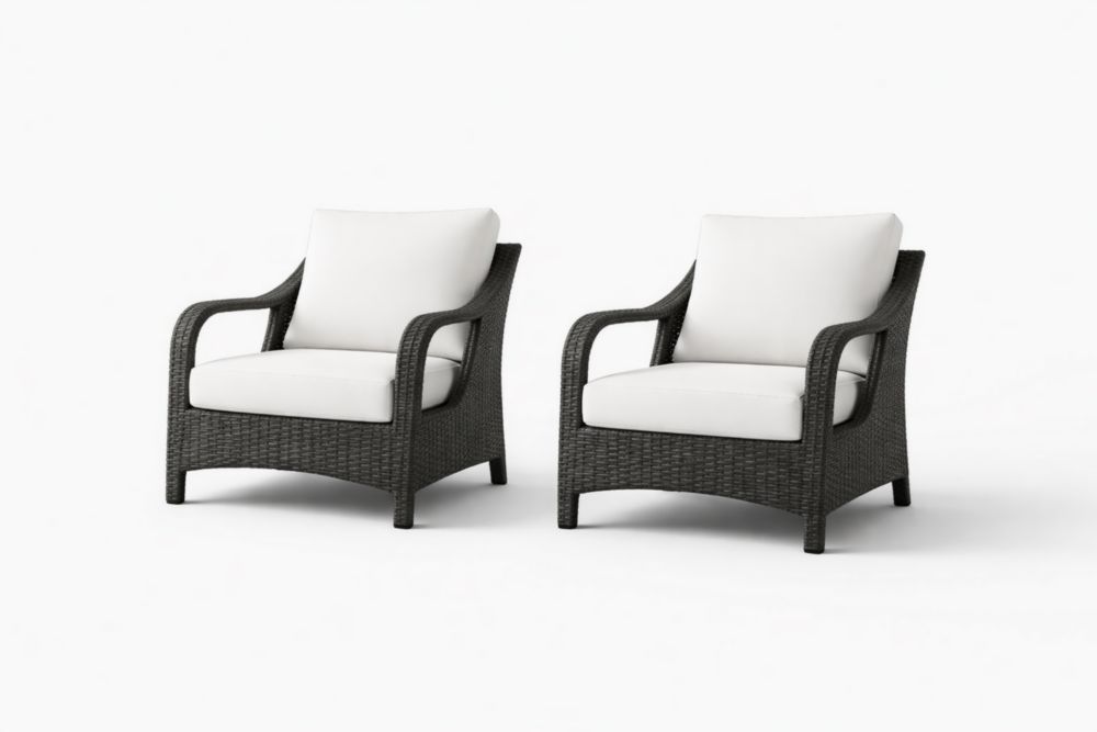 Outdoor Armchair Set with Woven Rattan Frame and White Cushions-Homedaurora