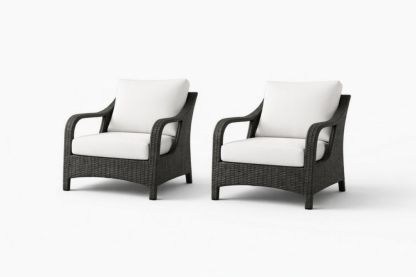 Outdoor Armchair Set with Woven Rattan Frame and White Cushions-Homedaurora