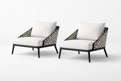 Outdoor Lounge Chair Set Woven Design Aluminum Frame Beige Cushions-Homedaurora