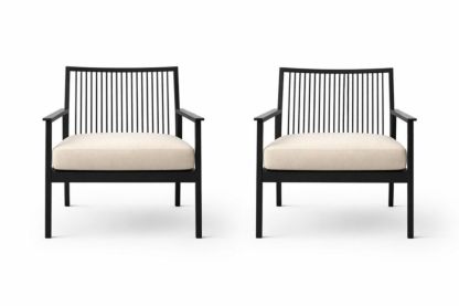 Set of 2 Black Metal Armchairs with Beige Cushions-Homedaurora