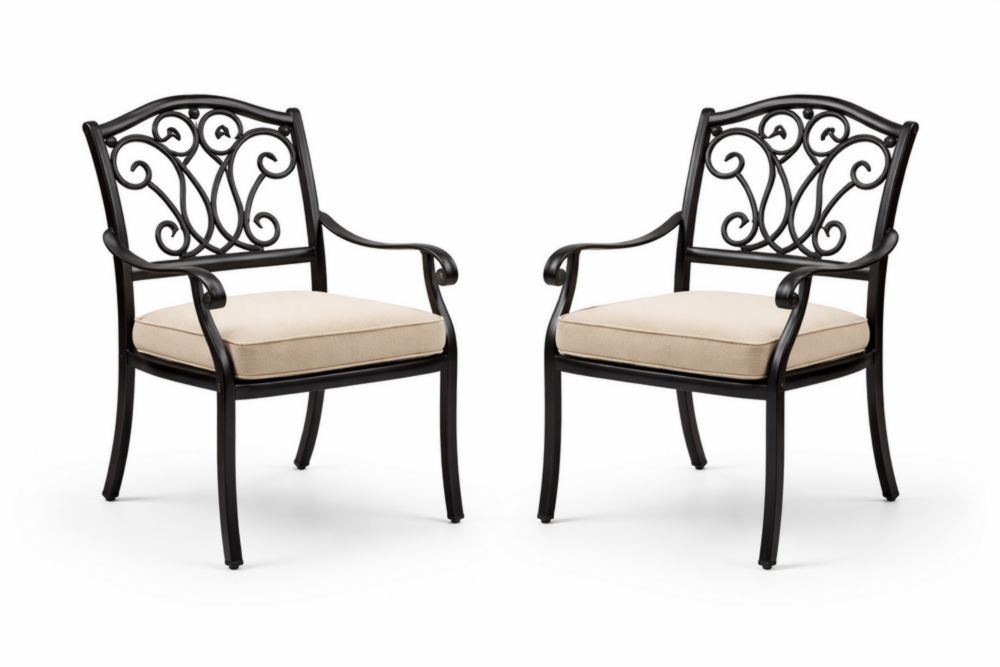 Metal Armchair Set with Beige Cushions-Homedaurora