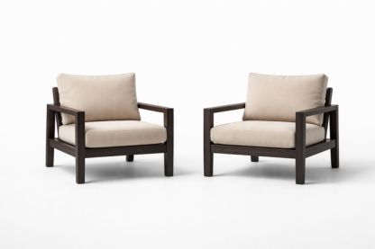 Set of 2 Beige Wooden Outdoor Armchairs-Homedaurora