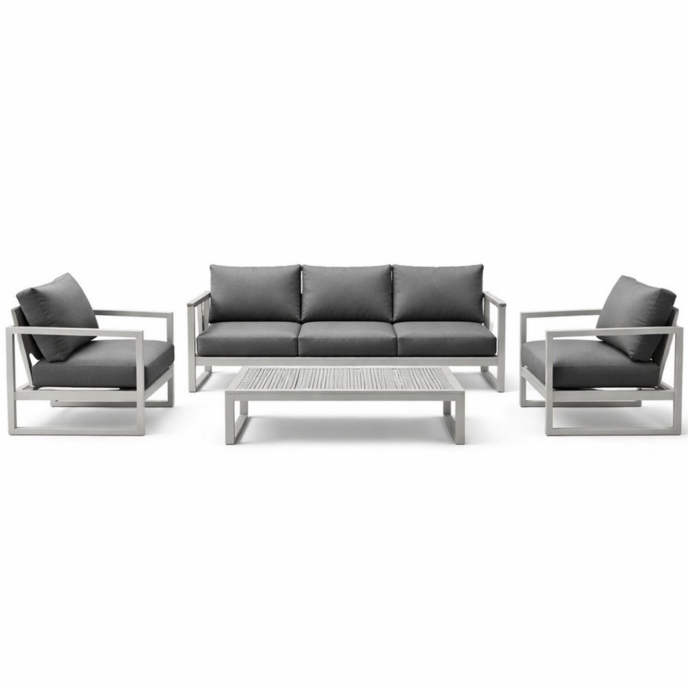 Outdoor Patio Furniture Set with Aluminum Frame and Polyester Cushions-Naturanovia