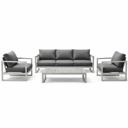 Outdoor Patio Furniture Set with Aluminum Frame and Polyester Cushions-Naturanovia