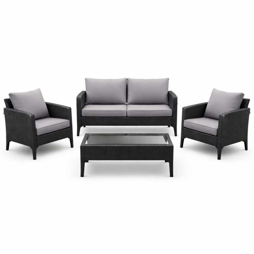 4-Piece Outdoor Wicker Patio Furniture Set with Cushions and Glass Table-Naturanovia