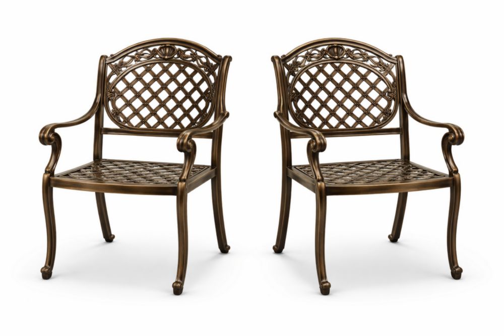 Outdoor Armchairs Set Cast Aluminum Lattice Design Bronze-Naturanovia