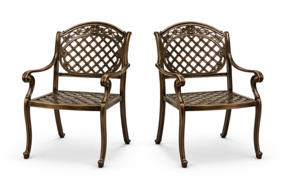 Outdoor Armchairs Set Cast Aluminum Lattice Design Bronze-Naturanovia