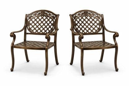 Outdoor Armchairs Set Cast Aluminum Lattice Design Bronze-Naturanovia