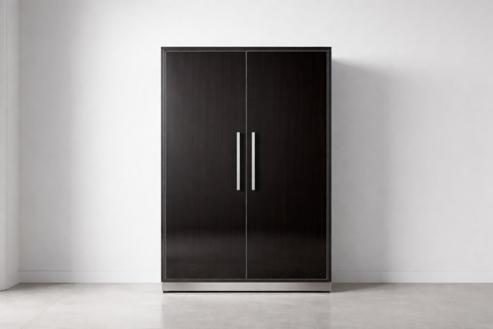 Dark Wood Double Door Wardrobe with Metal Handles-Nestplena