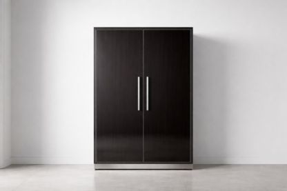 Dark Wood Double Door Wardrobe with Metal Handles-Nestplena