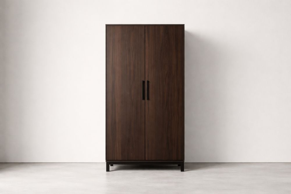 Wood Wardrobe with Metal Handles Dark Brown-Nestplena
