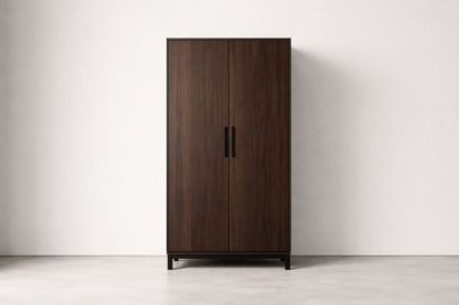 Wood Wardrobe with Metal Handles Dark Brown-Nestplena