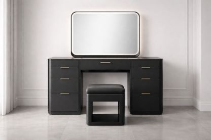 Black MDF Vanity Table Set with LED Mirror and Stool-Nestplena