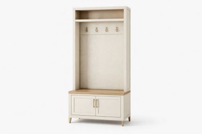 Wood Composite Hall Tree with Storage Bench and Upholstered Back Cream 190x45x200 cm-Nestplena