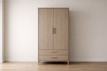 Wood Wardrobe with Two Drawers 190cm x 100cm x 60cm Beige-Nestplena