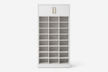 Tall White Wood Shoe Storage Cabinet 24 Cubbies-Nestplena