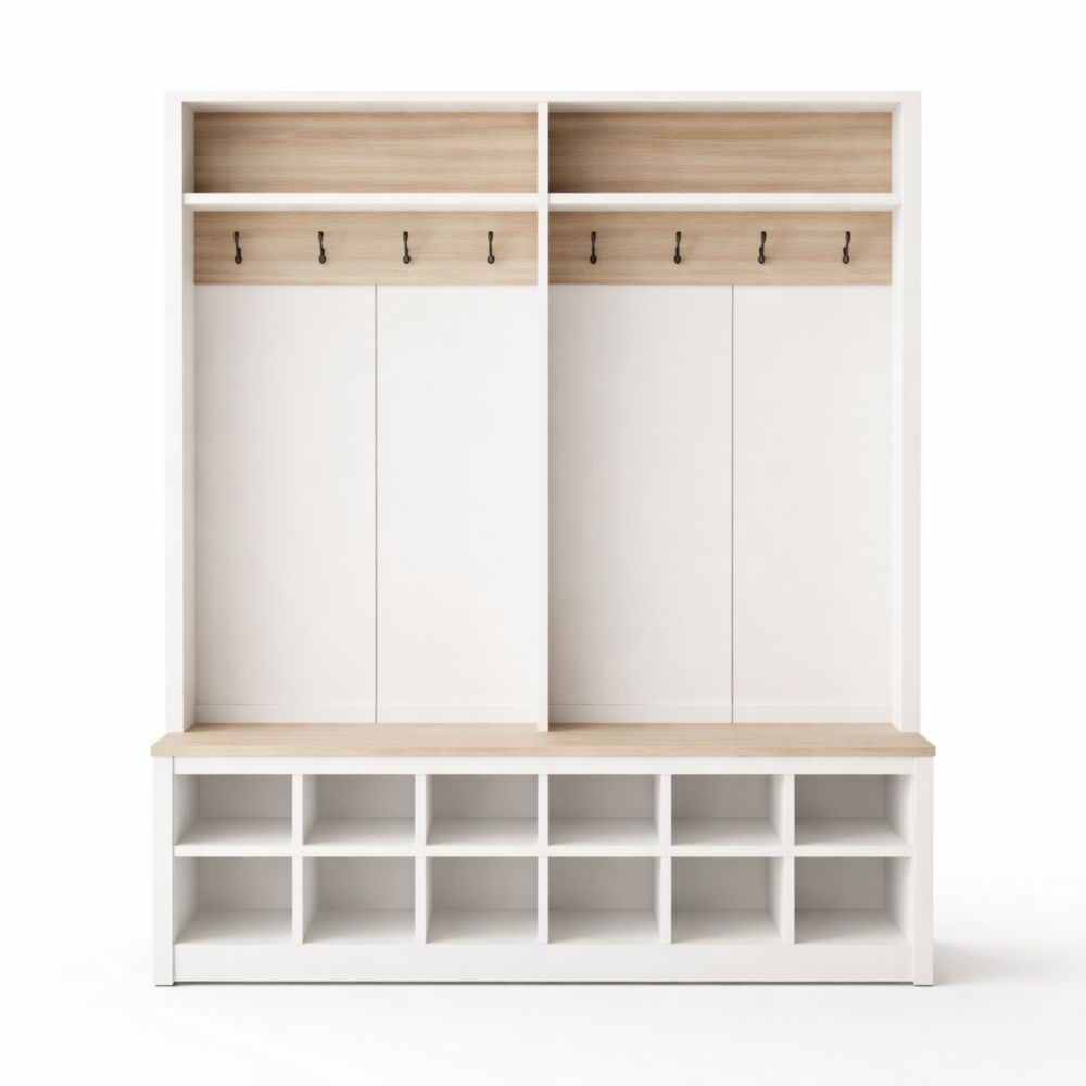 MDF Entryway Hall Tree with Bench and Coat Hooks-Nestplena