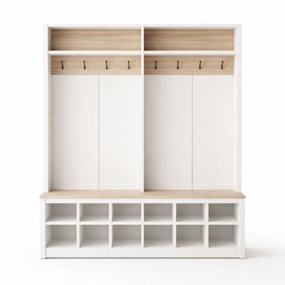 MDF Entryway Hall Tree with Bench and Coat Hooks-Nestplena