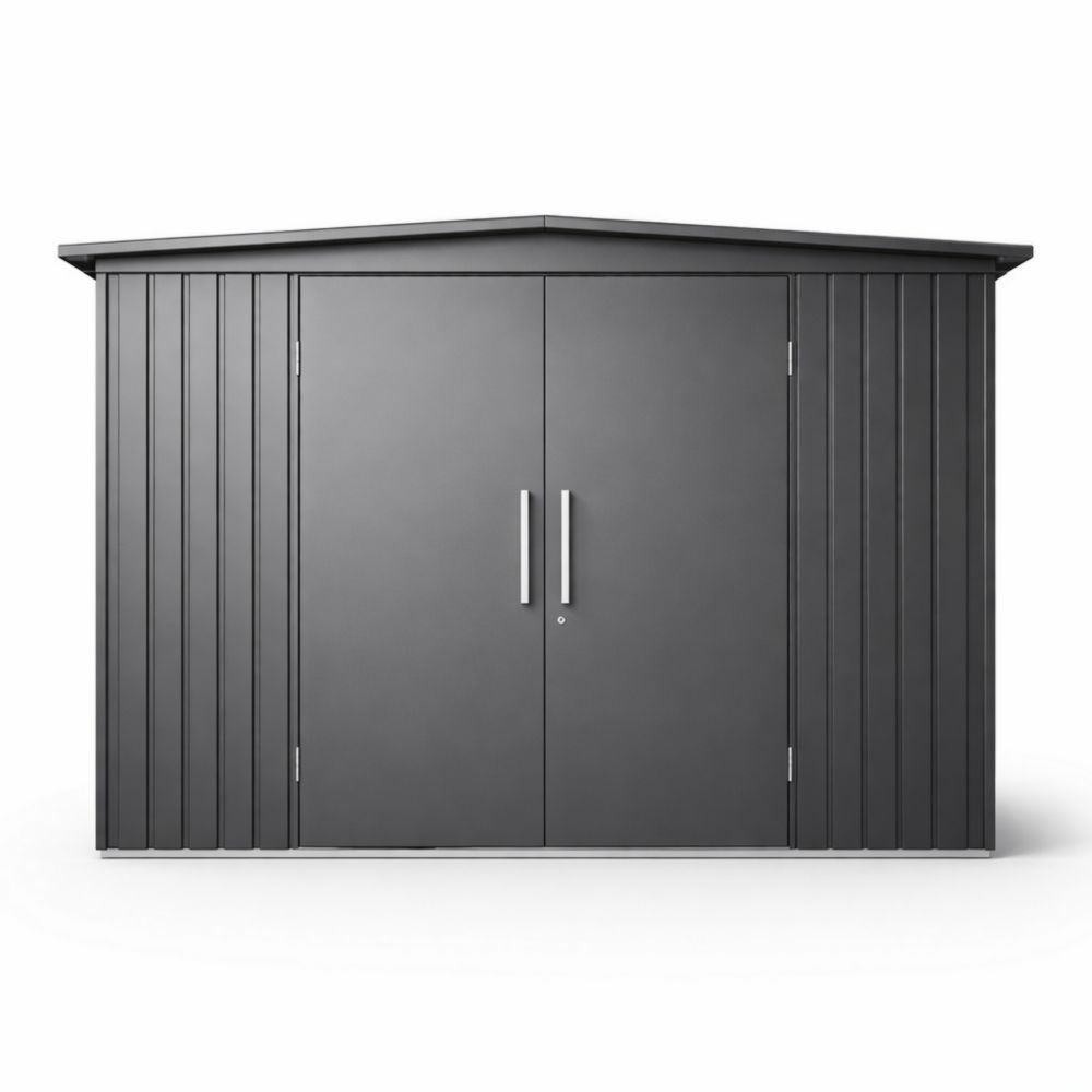 Outdoor Metal Storage Shed Galvanized Steel Dark Grey Double Door