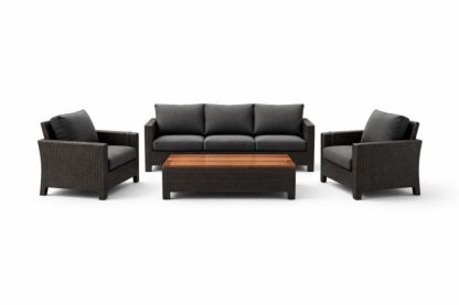 4-Piece Outdoor PE Rattan Sofa Set with Polyester Cushions and Wooden Coffee Table