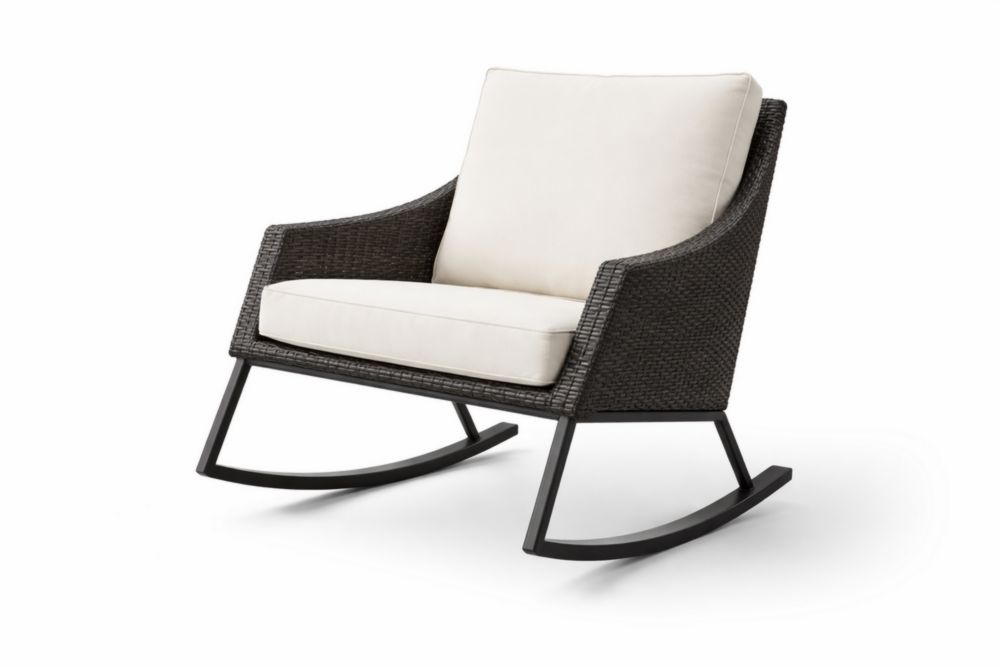 Outdoor Wicker Rattan Rocking Chair with Beige Cushions, 84 cm Height, 75 cm Width, 95 cm Depth