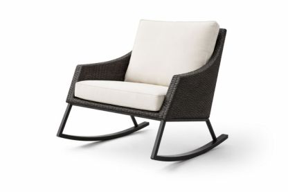 Outdoor Wicker Rattan Rocking Chair with Beige Cushions, 84 cm Height, 75 cm Width, 95 cm Depth