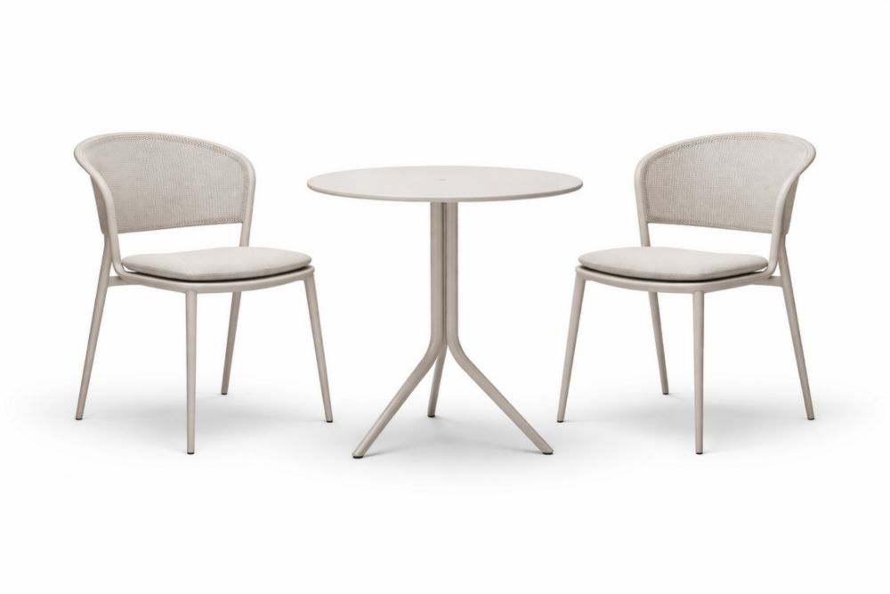 Aluminum Bistro Set Round Table with Two Chairs Beige 3-Piece Set