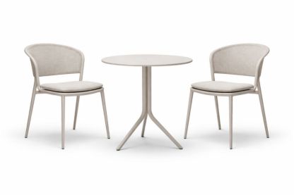 Aluminum Bistro Set Round Table with Two Chairs Beige 3-Piece Set