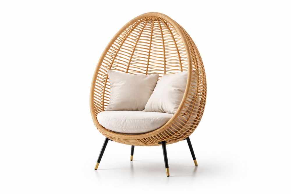 Outdoor Egg Chair with Cushions Woven Rattan Beige