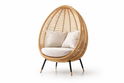 Outdoor Egg Chair with Cushions Woven Rattan Beige
