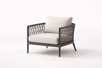 Outdoor Woven Chair with Aluminum Frame and Beige Cushions