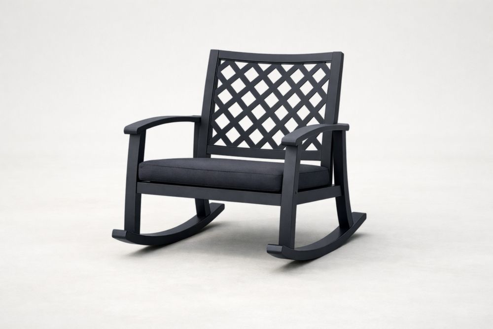 Black Aluminum Outdoor Rocking Chair with Cushioned Seat