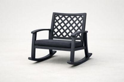 Black Aluminum Outdoor Rocking Chair with Cushioned Seat